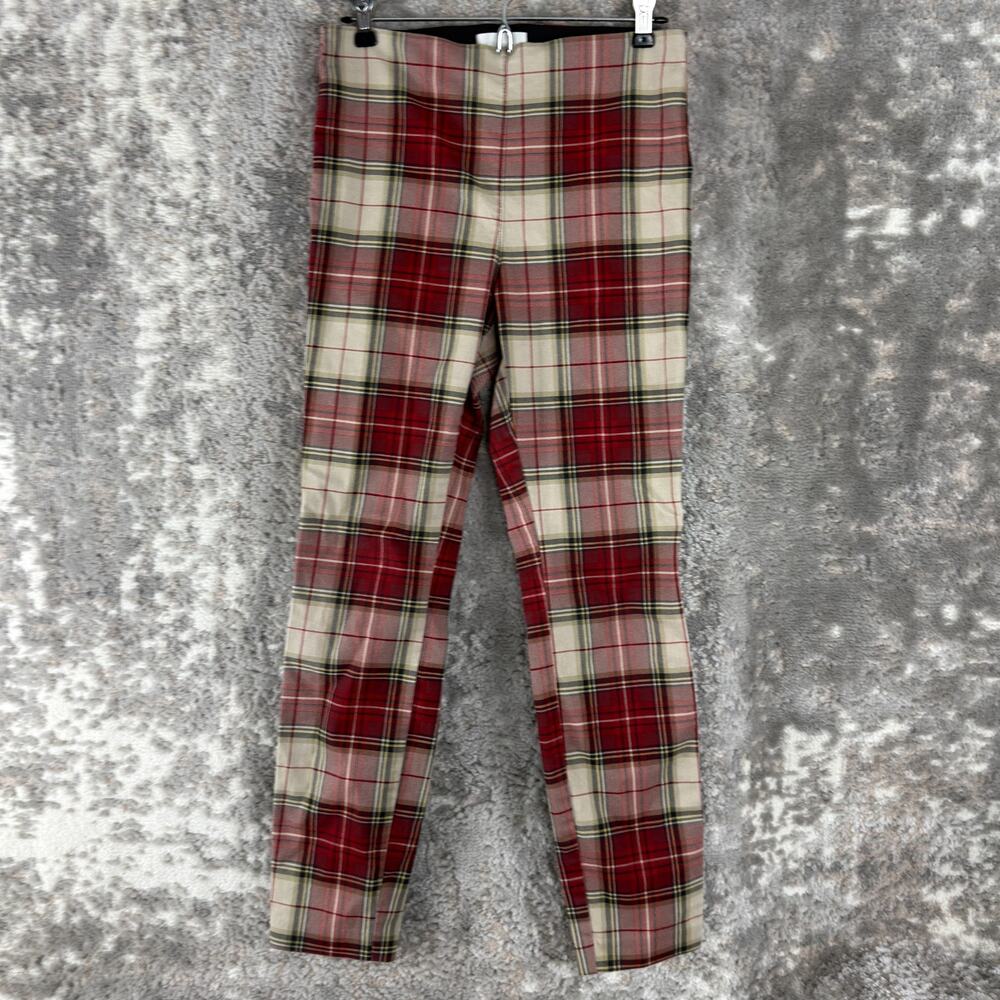 H&M Size 6 Plaid Cotton Blend Casual Pants Pull On‎ Red Tan Stretch Ankle